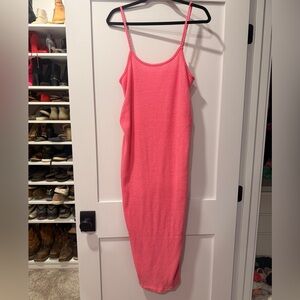 Ribbed Pink Spaghetti Strap Midi Dress